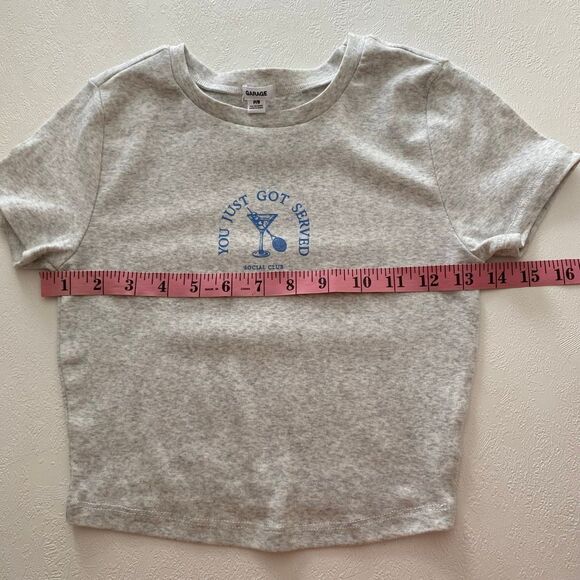 Garage “You Just Got Served” Social Club Graphic Crop Tee | Gray Short Sleeve Si - Picture 9 of 10